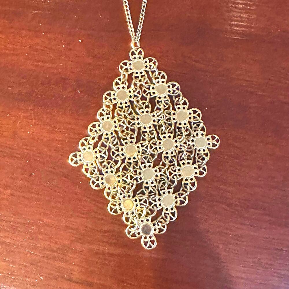 Sarah Coventry Vintage Golden Petals Pendant Necklace Geometric Cov Jewelry